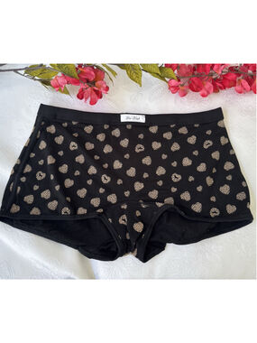 PINK VICTORIA'S SECRET L BLACK TAN ANIMAL HEART DOGS COTTON SHORTIE PANTIES NWT